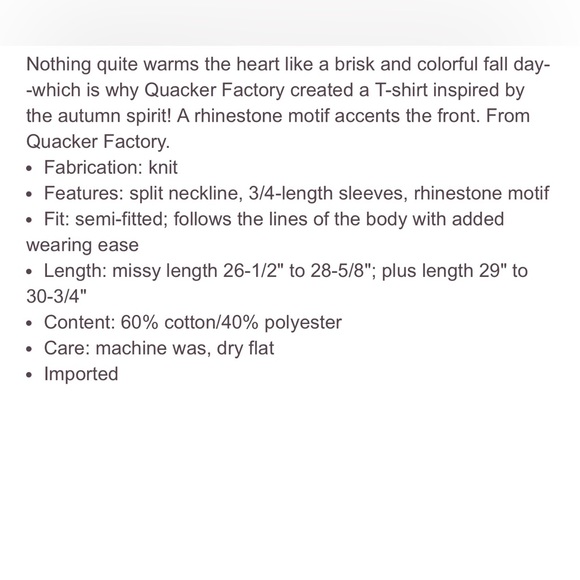 Quacker Factory NWOT 2X Fall Day Split Neck 3/4 sleeve top - Picture 8 of 9